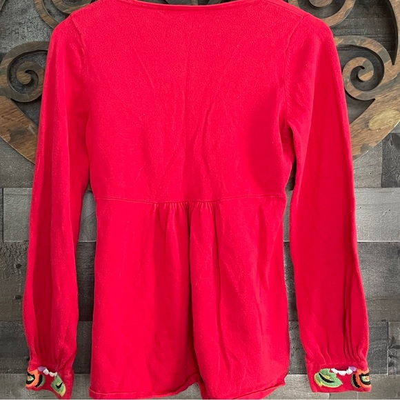 y2k Sweater Top Embroidery Floral Babydoll Empire Waist Boho Square Neck - Picture 10 of 16